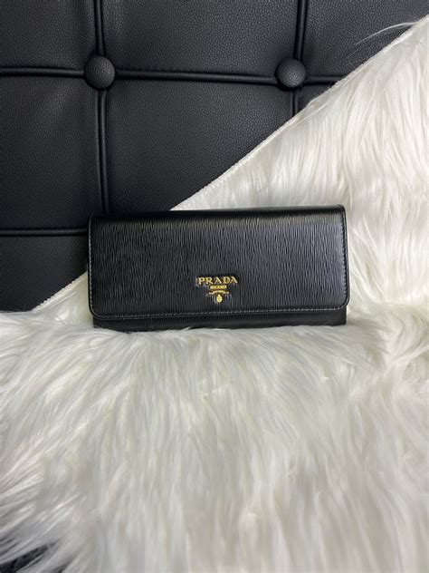 prada continental wallet black|authentic Prada wallet.